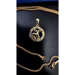 Aries Gold Plated Zodiac Sign Pendant necklace for Women Men Chain 22inch